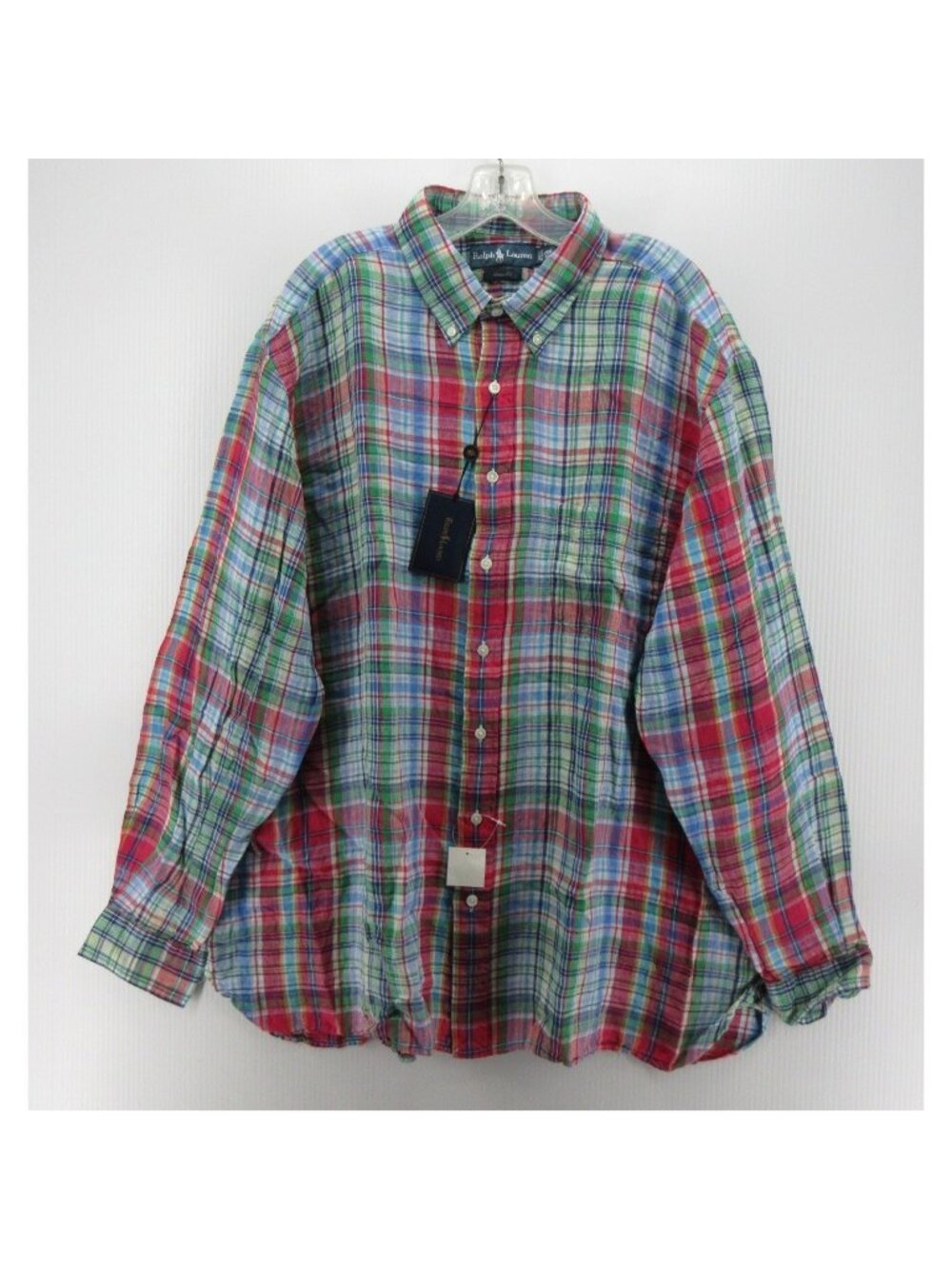 Ralph Lauren Shirt 2XB Big Linen Madras Plaid Classic Fit Button Down